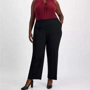 Kasper Pull On Straight Leg Black Pants